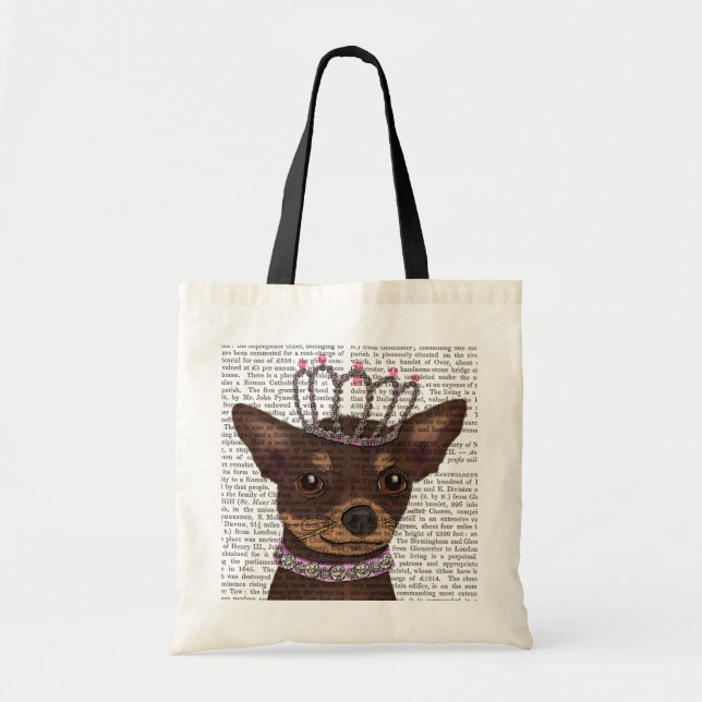 Brown Chihuahua And Tiara Tote Bag (Front)