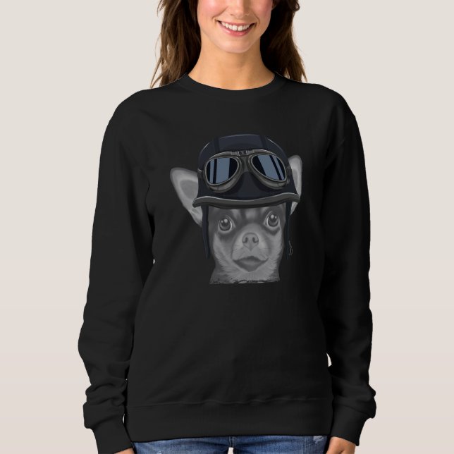 Brown Chihuahua Wearing Vintage Motorcycle Helmet Sweatshirt (Front)