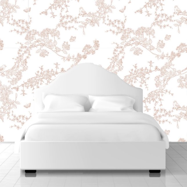 Brown Chinoiserie Toile Jouy Birds Floral Garden Wallpaper (Creator Uploaded)