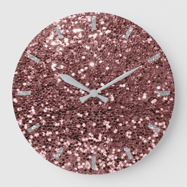 Brown Chocolate Sparkly Glitter Silver Grey Large Clock (Front)