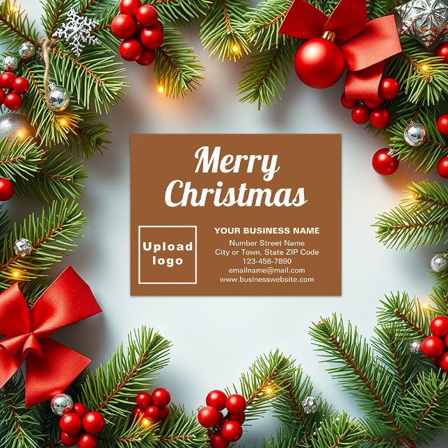 Brown | Christmas | Business | Small Flat Holiday Card (Business brand on brown flat holiday card for Christmas)
