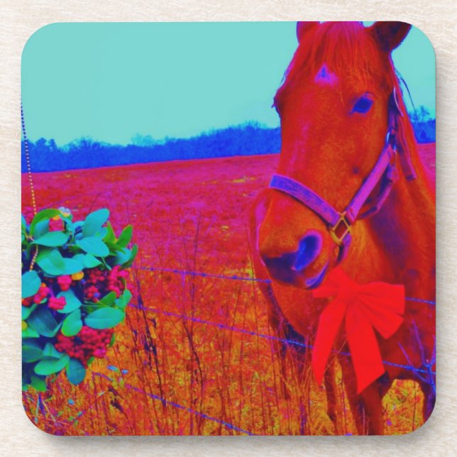 Brown Christmas coloured Horse  : add name Coaster (Front)