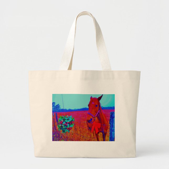 Brown Christmas coloured Horse  : add name Large Tote Bag (Front)