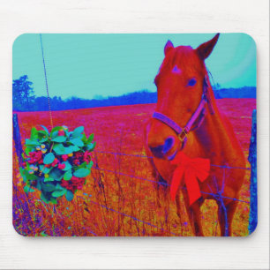 Brown Christmas coloured Horse : add name Mouse Pad