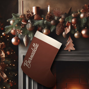 Brown Christmas Copper Beige Calligraphy Custom Large Christmas Stocking