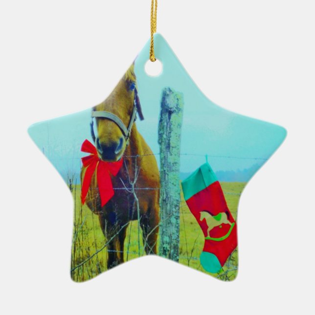 Brown Christmas Horse Ceramic Tree Decoration (Front)