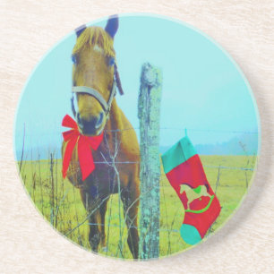 Brown Christmas Horse Coaster