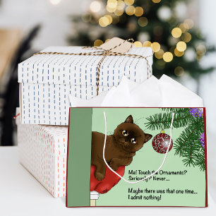 Brown Christmas Ornament Cat Large Gift Bag