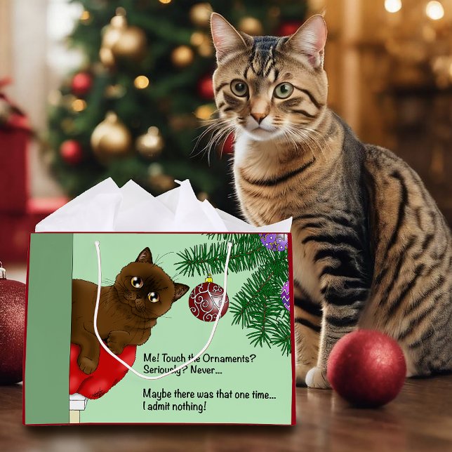 Brown Christmas Ornament Cat Large Gift Bag (Creator Uploaded)