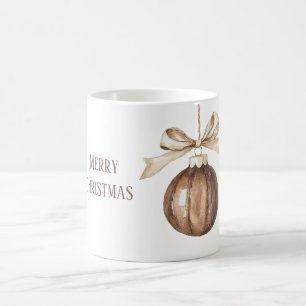Brown Christmas Ornament Cream Bow Coffee Mug