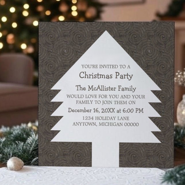Brown Christmas Tree Swirls Party Invite (Brown Christmas Tree Swirls Party Invitation)