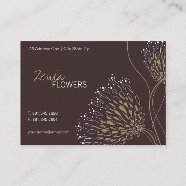 Brown Chrysanthemum Flowers Elegant Chic Floral Business Card (Front)