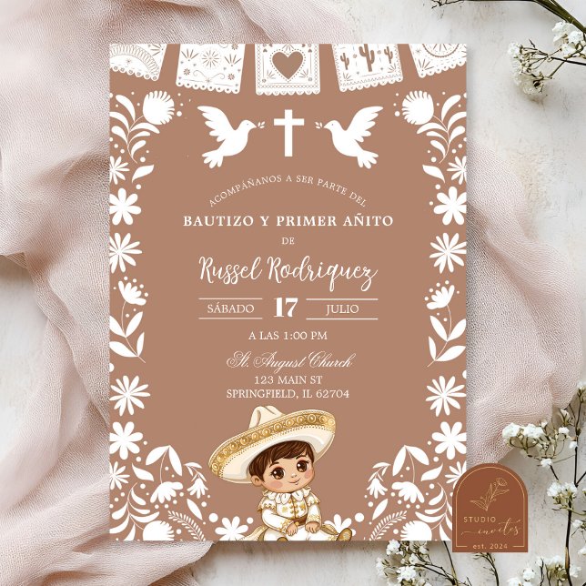 Brown Cielito Lindo Boy Baptism and First Birthday Invitation (Creator Uploaded)