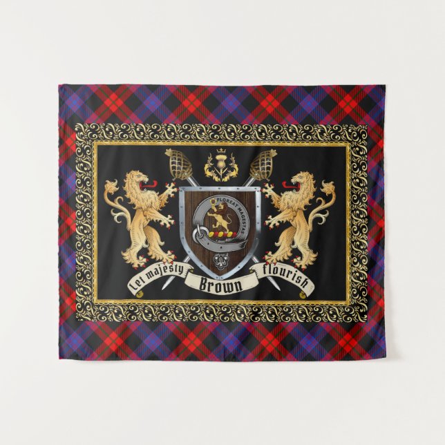 Brown Clan Badge & Motto w/Lions  Tapestry (Front (Horizontal))