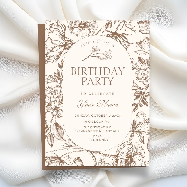 Brown Classic artistic floral birthday Invitation (Creator Uploaded)