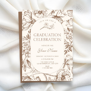 Brown Classic artistic floral graduation Invitation