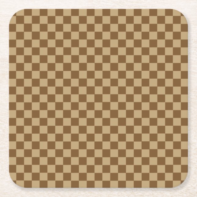 Brown Classic Chequerboard by Shirley Taylor Square Paper Coaster (Front)