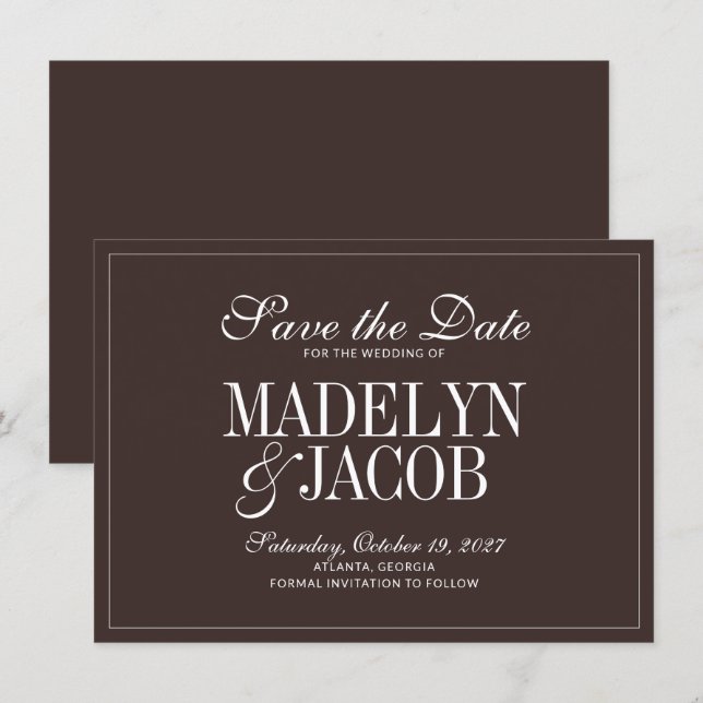 Brown Classic Wedding Save the Date (Front/Back)