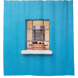 BROWN CLAY POT ON WINDOW SHOWER CURTAIN
