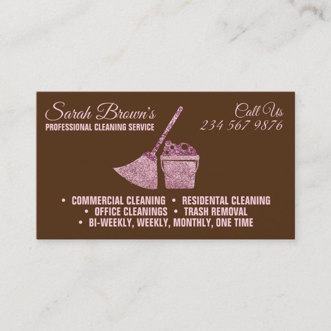 Brown Cleaning Service Maid Janitorial sparkling Business Card (Front)
