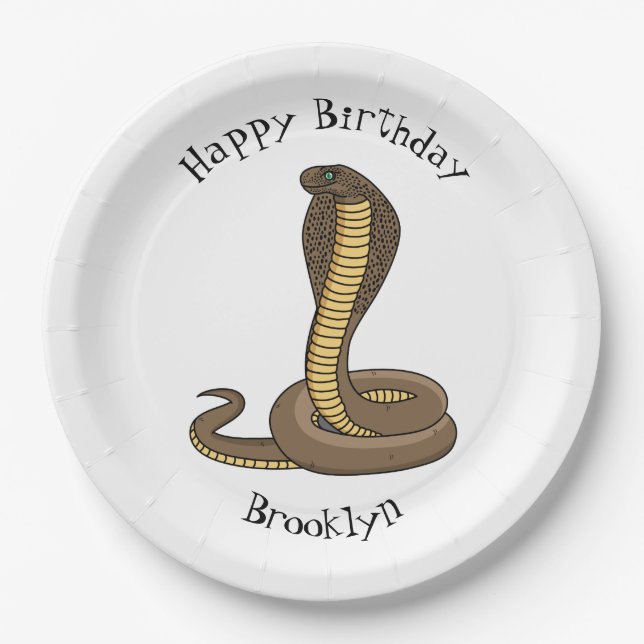 Brown cobra snake illustration  paper plate (Front)