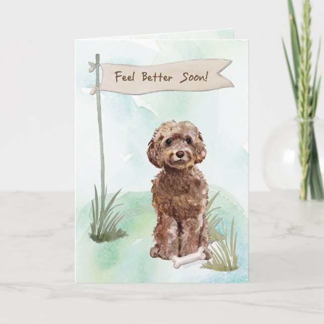 Brown Cockapoo Feel Better After Surgery to Dog Card (Front)