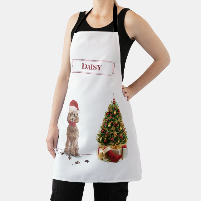 Brown Cockapoo Funny Christmas Dog and Tree Apron (Insitu)