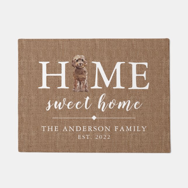 Brown Cockapoo Home Sweet Home Doormat (Front)
