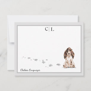 Brown Cocker Spaniel Dog Grey Border Monogram Name Card