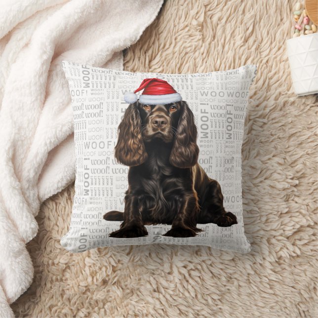 Brown Cocker Spaniel Dog Watercolor Christmas Cushion (Blanket)