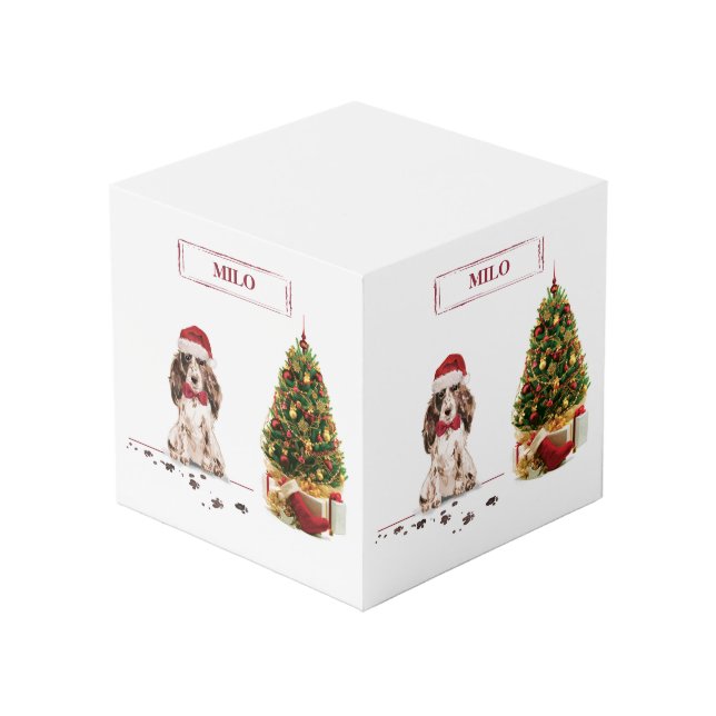 Brown Cocker Spaniel Funny Christmas Dog with Tree Cube (Front Angled)