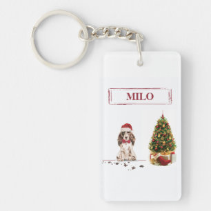 Brown Cocker Spaniel Funny Christmas Dog with Tree Key Ring