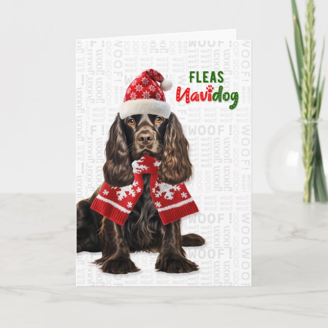 Brown Cocker Spaniel Funny Fleas Navidog Christmas Holiday Card (Front)
