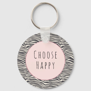 Brown Cocoa Zebra Print personalized happy quote Key Ring