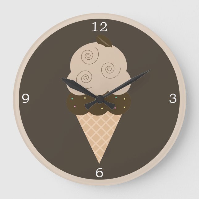Brown Coffee Bean Ice Cream Cone Large Clock (Front)