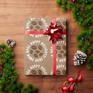 Brown coffee beans Christmas wrapping paper design