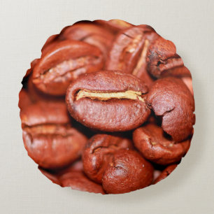 Brown coffee beans roasted round cushion