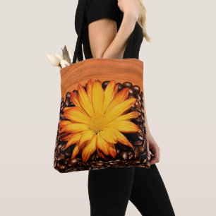 Brown Coffee Beans, Yellow Daisy Tote Bag