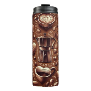 BROWN COFFEE CARAFFE & CUPS WITH BEANS
