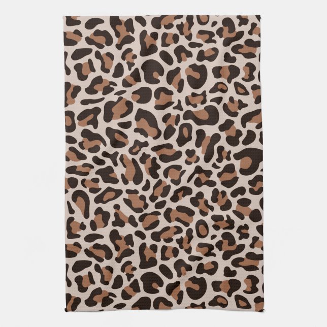 Brown Coffee Leopard Print Retro Kitchen Towel (Vertical)