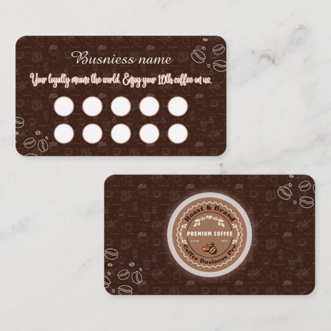 Brown Coffee Loyalty Card Minimal Design (Front/Back)