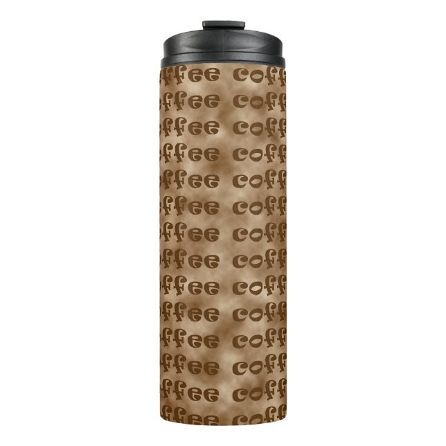Brown coffee text pattern thermal tumbler (Front)