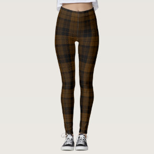Brown Cola Color, Black Nero Twill Tartan; Plaid P Leggings