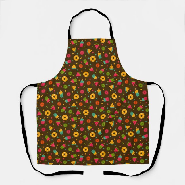 Brown colorful summer ice-cream pattern apron (Front)