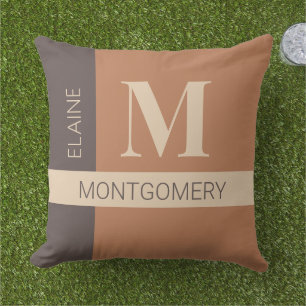 Brown Colour Block Monogram Pillow