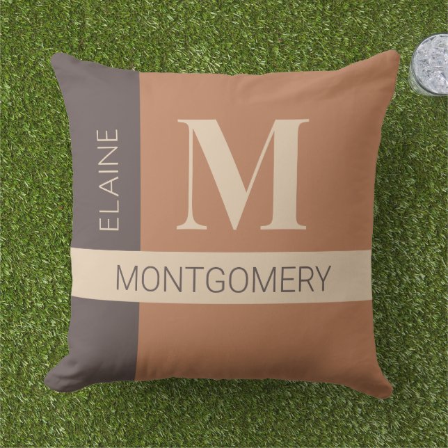 Brown Colour Block Monogram Pillow (Grass)