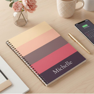 Brown Colour Blocked Striped Custom Notebook