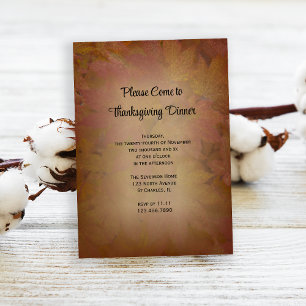 Brown Coloured Leaves Thanksgiving Dinner Invitation