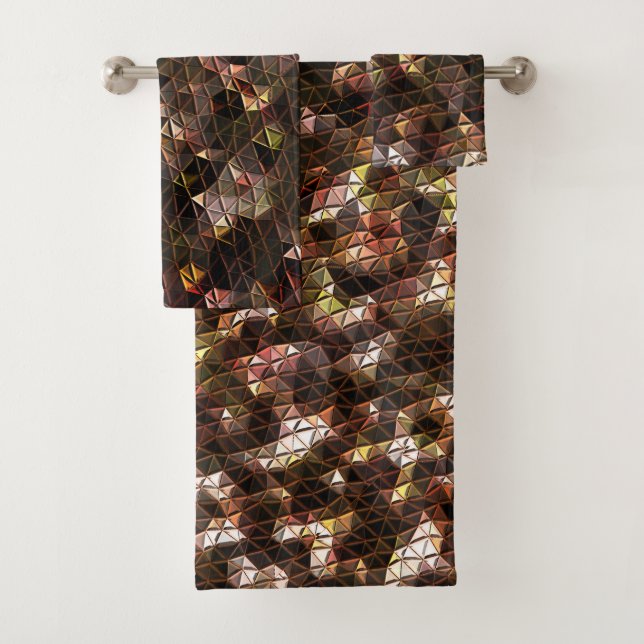 Brown coloured triangular mosaic with slight relie bath towel set (Insitu)