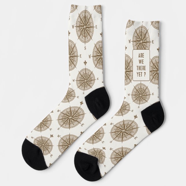 Brown Compass and Text Socks (Left)